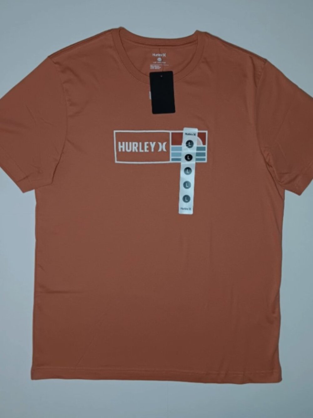 NEW Hurley Box Waves Graphic Tee Short Sleeve Martian Rust Color Mens Size Large